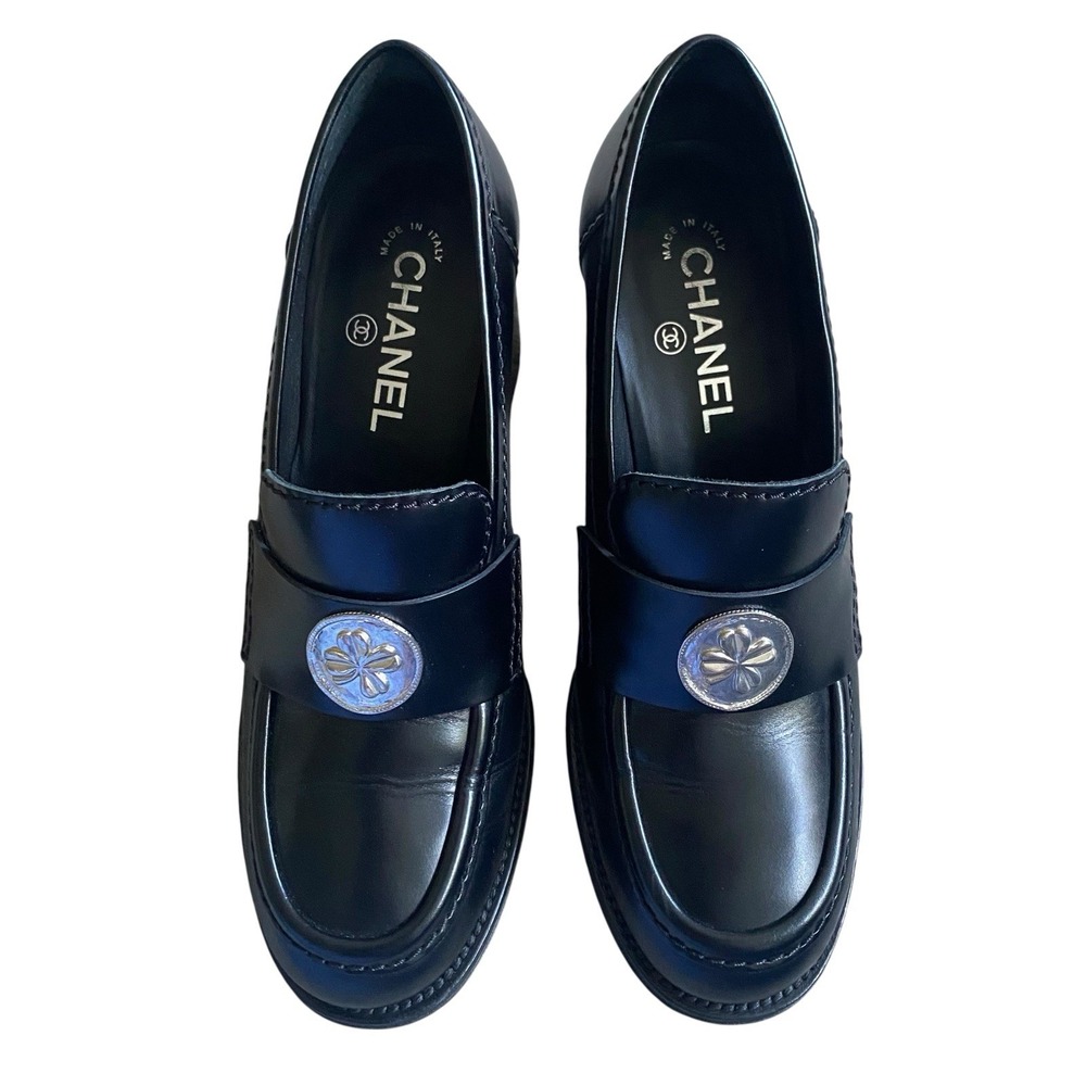 Chanel Shoes Pumps 10.5 EU 40.5 Black Block Heels 3" Dressy Career Made Italy